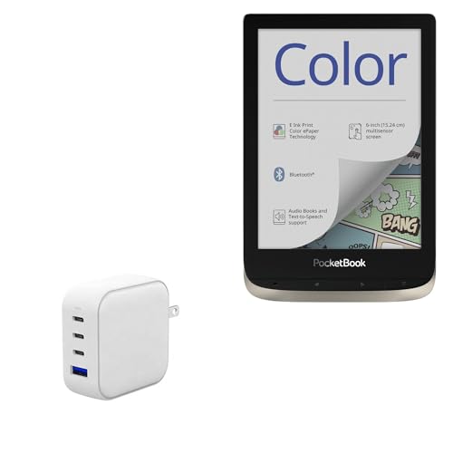 BoxWave Charger Compatible with Pocketbook Color e-Reader - PD miniCube (100W), 100W 3 PD Port Wall Charger International - Winter White