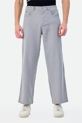 Image of SNITCH Men Casual Wear Trousers| Regular Fit Mid Rise Solid Wide-Leg Pants | 100% Linen Breathable & Lightweight Fabric for Summer, Office & Outings