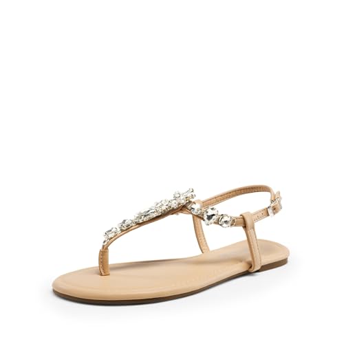 Image of DREAM PAIRS Women's Rhinestone Flat Sandals | Thong Sparkle Dressy Comfortable Adjustable Ankle Strap Sandals for Summer Beach Vacations Wedding Holiday Party