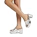 DREAM PAIRS High Chunky Platform Heels for Women Fashion Comfort Slip on Square Open Toe Block Heel Sandals,Size 8,Silver-Pu,SDHS2410W