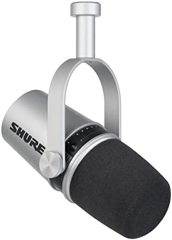 Shure MV7 USB Microphone for Podcasting, Recording, Live Streaming & Gaming, Built-in Headphone Output, All Metal USB/XLR Dynamic Mic, Voice-Isolating Technology, TeamSpeak & Zoom Certified Silver