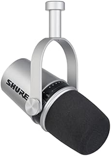 Shure MV7 USB Microphone for Podcasting, Recording, Live Streaming & Gaming, Built-in Headphone Output, All Metal USB/XLR Dynamic Mic, Voice-Isolating Technology, TeamSpeak & Zoom Certified Silver