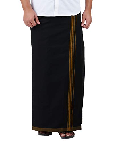 Image of PRAKASAM COTTON Mens Black Colour Fancy Border Welcro pocket Dhoti (HIMFAN-BLACK)