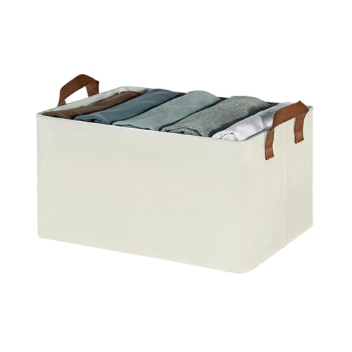 Image of DALUCI Foldable Cloth Organizer for Wardrobe - Fabric Storage Box with Metal Frame & Handles - Collapsible & Foldable Storage Box and Organiser for Clothes, Sarees, Towels - (Beige, Pack of 1)