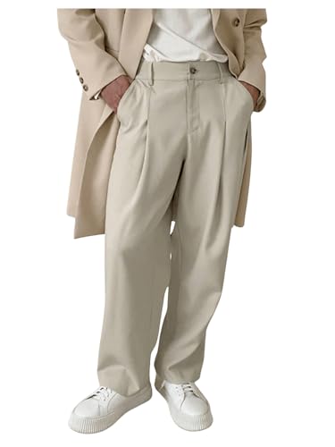 Floerns Men's Pleated Dress Pants Business Straight Leg Casual Pants with Pocket