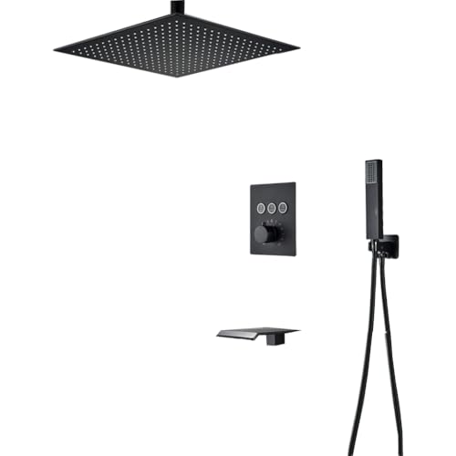 Système de douche thermostatique de plafond noir mat luxe cascade