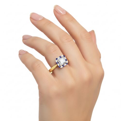 Image of Choose Your Gemstone Floating Halo Diamond CZ Ring Yellow Gold Plated Princess Shape Halo Engagement Rings Everyday Jewelry Wedding Jewelry Handmade Gifts for Wife US Size 4 to 12