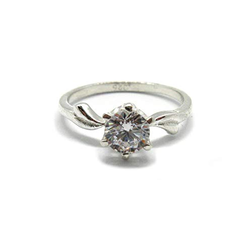 Bague en argent massif 925 pour femme avec solitaire CZ 6.5mm de luxe modèle R001895