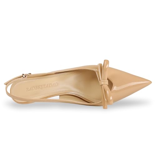 baobeijiadao Womens Slingback Kitten Heels Pointed Toe Bow Knot Pumps Closed Toe Heeled Sandals Slip On Dress Shoes for Women2