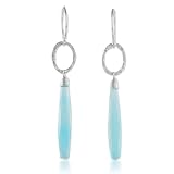 NOVICA Artisan Crafted Sterling Silver Hammered Dangle Earrings | Chalcedony Gemstone | French Wire Finding | Hypoallergenic Jewelry | Lead & Nickel Free | Thailand ' Exhilarated' 2.4