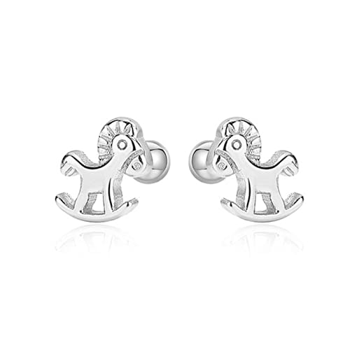 Boucles d'oreilles à vis anti-perte en Argent 925 véritable Cheval de troie
