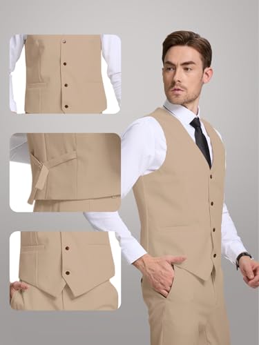 Men's Linen Suits 2 Piece Slim Fit Suit Lightweight Summer Beach Wedding Prom Vest and Pants Set3