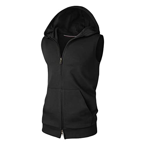 Maiyifu-GJ Men's Zip Up Workout Tank Tops Bodybuilding Fitness Sleeveless Hooded Vests Slim Lightweight Casual Gym Hoodies (Black,X-Large)