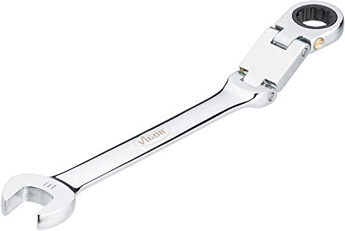 Vigor V6752-14 Ratchet Ring Spanner Double Joint with Fine Toothed Ratchet Mechanism on The Ring Side Silver