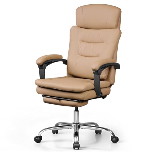 Image of DEVAISE Executive Leather Home Office Chair with Footrest, High Back and Heavy Duty, Comfortable Big and Tall Ergonomic Desk Chair with Lumbar Support, Comfy Reclining, SGS Class 4 Gas Lift, Brown