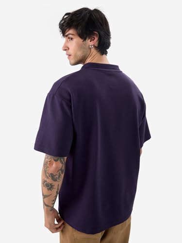 Image of The Souled Store Solids: Pastel Blue Men and Boys Short Sleeves Collared Neck Textured Cotton Blend Oversized Polos