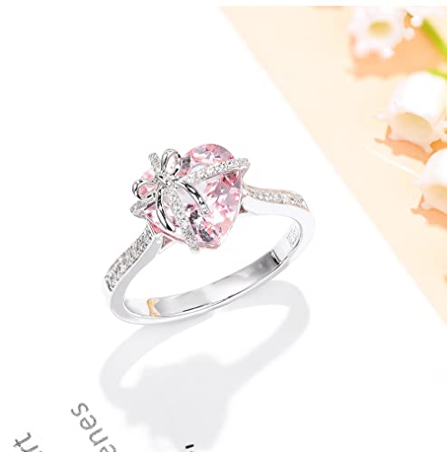 925 Sterling Silver Pink Diamond Heart Shape Morganite Diamond Ring Lucky Yellow Zirconium Diamond Ring AAA Cubic Zirconia Solitaire Ring CZ Diamond Ring Eternity Engagement Wedding Ring 5382