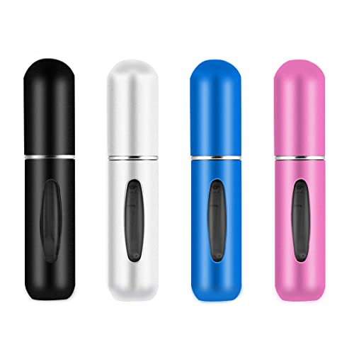 Leikedun 4 PCS Perfume Atomiser Bottles 5ml Mini Refillable Spray Portable Liquid Fragrance Bottle with Visual Window, Empty Travel Bottle for Purse Handbag Pocket Luggage