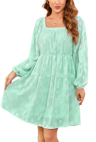 Image of BestWendding Women Long Sleeve Mini Dress Square Neck 2026 Fall Dress
