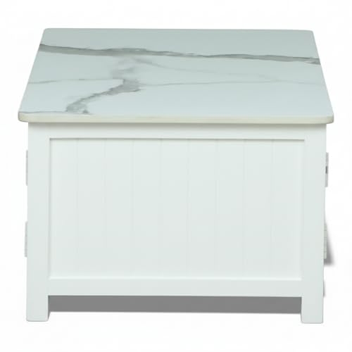 Image of Solid Wood Madrid Coffee Table | Premium Sintered Stone Center Table for Living Room | Wooden Centre Table | Finish- Premium Acrylic White