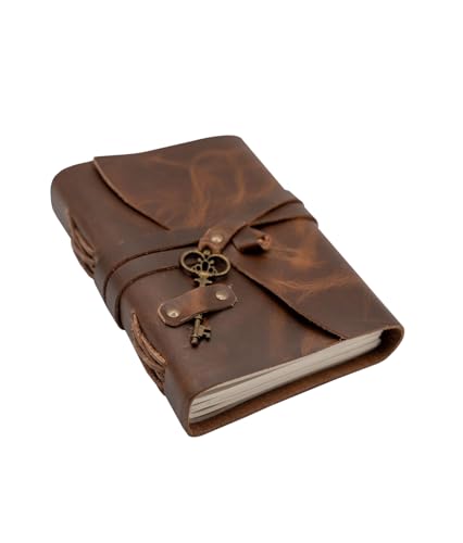 Image of Leather Journal Notebook Genuine Leather Journals for Writing 240 Pages Vintage Journal For Man and Women Gifts For Man Artist,Travel Journal (DARK BROWN WITH KEY, 4X6)
