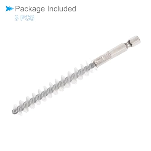 Image of Bore Brush, 10mm Dia 72mm Length, Nylon Twisted Cleaning Wire Brushes with 1 /4 inch Hex Shank - (Applications: for Power Drill), 3-Pieces