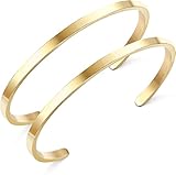 JeweBella 2 Stück Armband Damen Gold Verstellbar Offen Armreif Maschette Pärchen Armband Edelstahl Glatt Poliert Freund Liebesschmuck Breite: 3.5mm Armreif Gold Set für Frauen