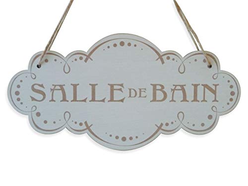 Craf'u Plaque de Porte Salle de Bain en Bois Salle de Douche Panneau à Suspendre Affichettes de Porte Pancarte Mural (Petit 9,5 x 19 cm)