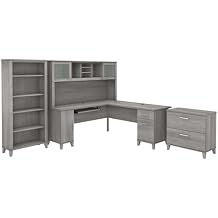 Bush Furniture Somerset 72W L Shaped Desk with Hutch, Lateral File Cabinet and Bookcase in Platinum Gray | Computer Table for Home Office