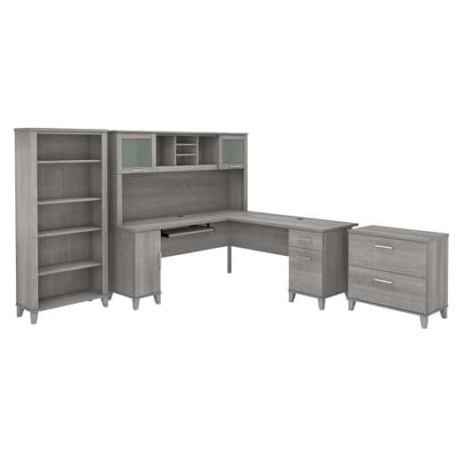 Bush Furniture Somerset 72W L Shaped Desk with Hutch, Lateral File Cabinet and Bookcase