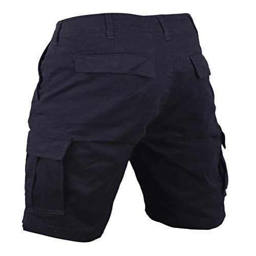 Men's Vintage Cargo Shorts Multi Pocket Loose Relaxed Fit Camouflage 100% Heavy Cotton Black 32