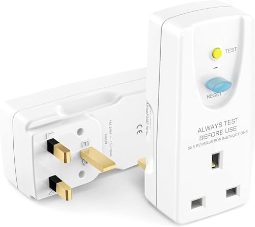 EXNICEXI RCD Plug Safety RCD Adaptor UK Leakage Protection Home Circuit Breaker (30mA 240V AC , 13A 50HZ IEC61540) for Household Appliances and Power Tools, White