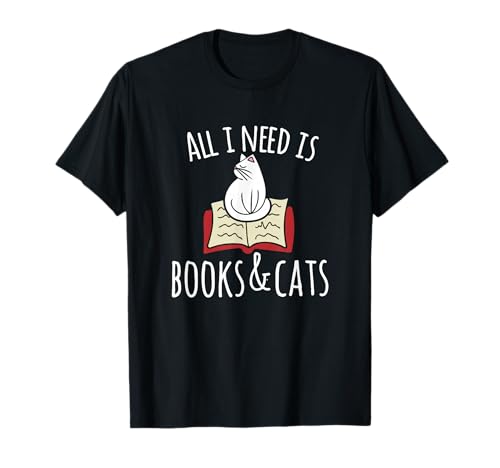 T-shirt chat et livres en coton doux pour amoureux de lecture et félins