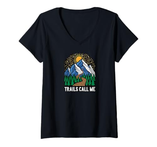 Mujer Trails Call Me Mountain Hiking Nature Outdoor Design Camiseta Cuello V