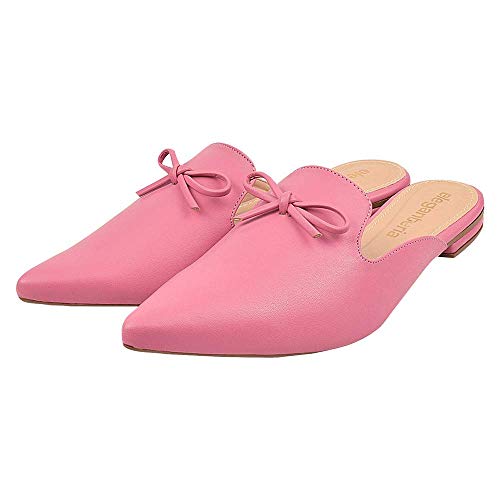 Mule Feminino Sapatilha Napa Rasteira Rasteirinha Bico Fino Moda Eleganteria Tamanho:35;Cor:Rosa