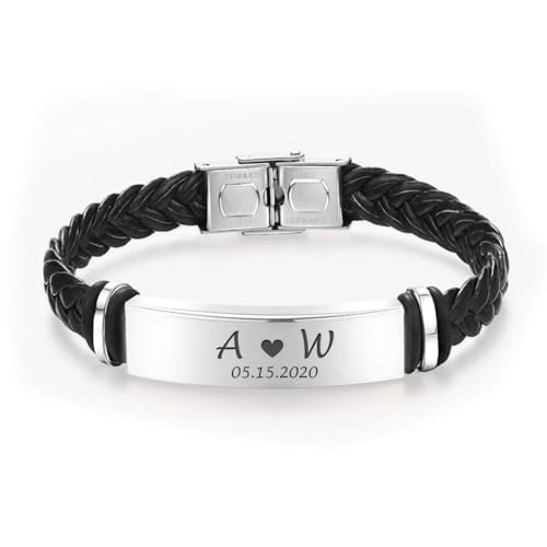 EDSG Mens Bracelet Personalized Custom Bracelets for Men Leather Engraved Bracelet Gift for Boyfriend Husband Dad Bestman Gift for Valentines Day Christmas, Birthday, Wedding, Anniversary, Father's Day3