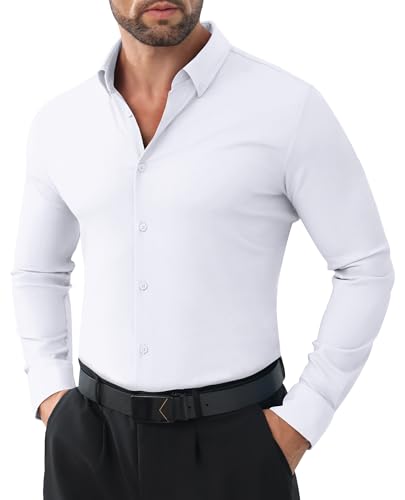 Stretch Mens Dress Shirts Long Sleeve Slim Fit Dress Shirts for Men Button Down Shirt Men Big and Tall Shirts - Main Image