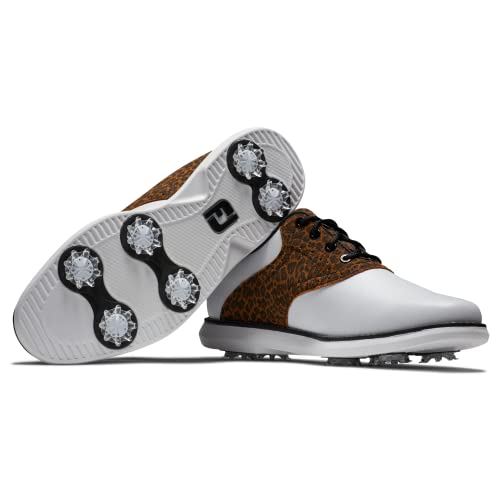 Footjoy Women's Traditions Golf Shoe, White/Leopard, 8 #TOP5