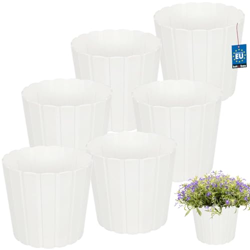 KOTARBAU Juego de 6 maceteros – Maceta – 20 cm de alto x 18 cm – Color blanco – Plástico – Maceta para plantas de interior – Macetas grandes – Exterior – Maceta – Jardinera – Jardinera – Jardinera