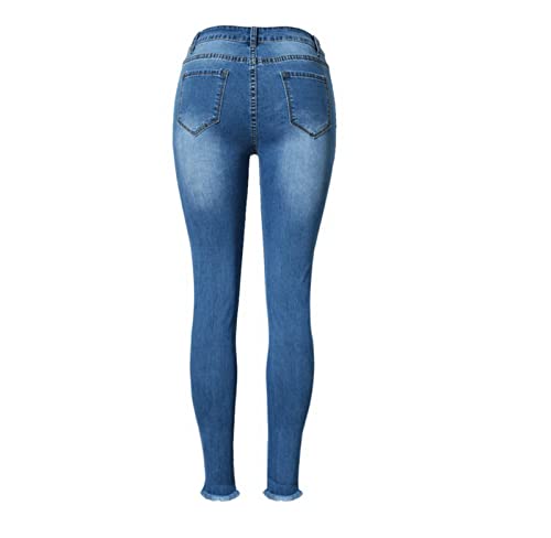 High Waist Slim Stretch Denim Ladies Ripped Trousers with Pockets3