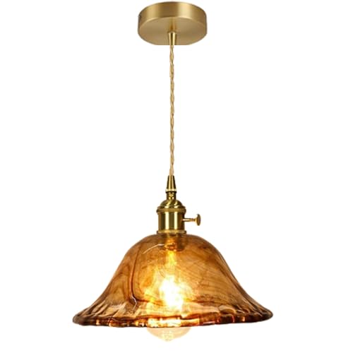 Lustre vintage en verre ambré Hertl avec suspension réglable pour salle à manger