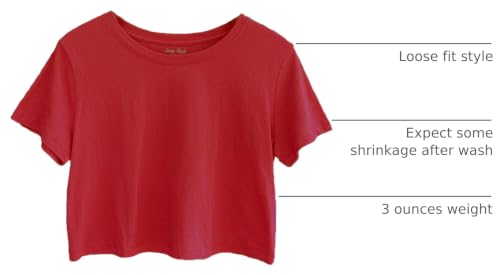 Image of Womens 100% Cotton Crop Tops Short Sleeve Crewneck Loose Fit Basic Tee Summer Casual Workout T-Shirt Fashion Clothes