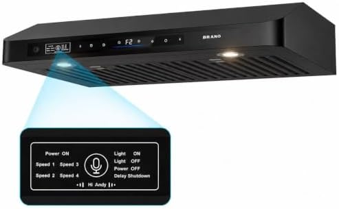 BRANO 36 Inch Under Cabinet Range Hood with Voice/Gesture/Touch Control, 900 CFM Kitchen Hood with 4-Speed Exhaust Fan, Stainless Steel Stove Hood with LED Lights, Baffle Filters — view 7