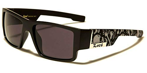 Locs Square Skull & Bones Matte Black Wrap Around Sunglasses