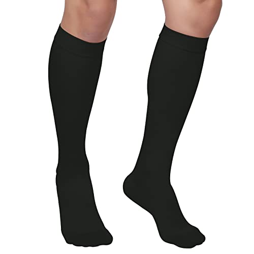 Image of MGANG Knee High Compression Socks 20-30mmHg for Varicose Veins, Closed Toe | Graduated Compression, Circulation, DVT, Swelling, Nurses, Pregnancy, Standing, Office, Flight, Travel, Running, Recovery