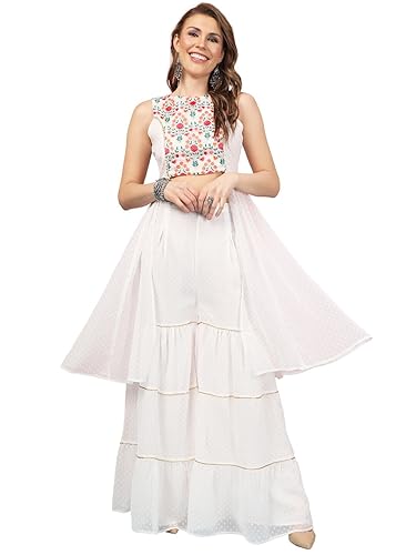 Image of A.T.U.N. (ALL THINGS UBER NICE) Womens Floral Printed Angrakha Pure Cotton Kurta with Palazzos & Dupatta Set | Traditional Ethnic Wear Clothing Set