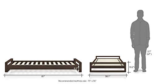 Image of Solid Sheesham Wood Single Bed Without Storage | Single Cot Wooden Palang | Space Saving Single Size Bed for Bedroom | Dark Walnut Finish, Mattress Size: 72x36 Inch