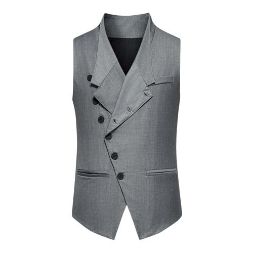 Mens Suit Vest Slim Fit Western Dress Vests with Oblique Button Vintage Victorian Waistcoat for Business Wedding Party