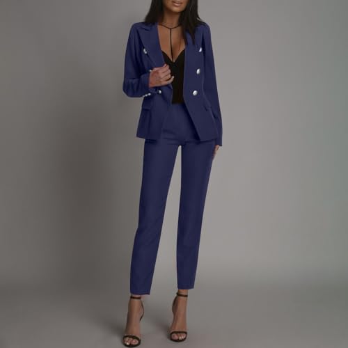 Womens Fall Fashion 2 Piece Blazer Sets Open Front Long Sleeve Blazers and Slim Fit Pants Suits Set for Office Work2