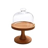 KXQYIKYI Tortenständer aus Holz, Tortenladen-Präsentationsständer mit Glasabdeckung, Kuchenkuppel, transparente Probenteller, hohe Serviceplatte (Farbe: Tablett + Glasabdeckung, Größe: 25,4 cm)